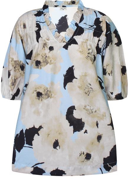 Ze-Ze Dunja Bluse med Kort Ærme, Mønstret, Blå